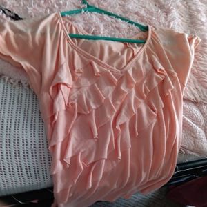 Maines peach ruffled v-neck T-shirt
